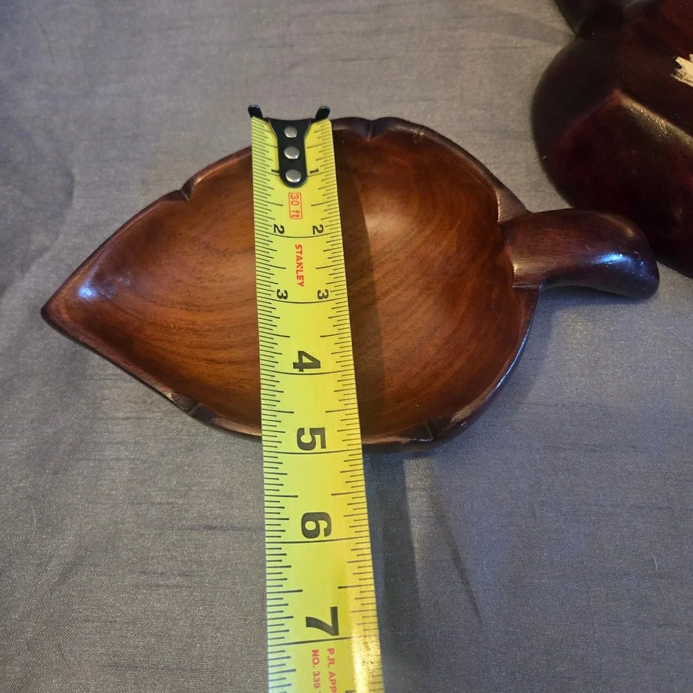 Vintage Hand Carved Mahogany Wood‎ Leaf Dishes Set of 2 Haiti MCM Trinket Trays